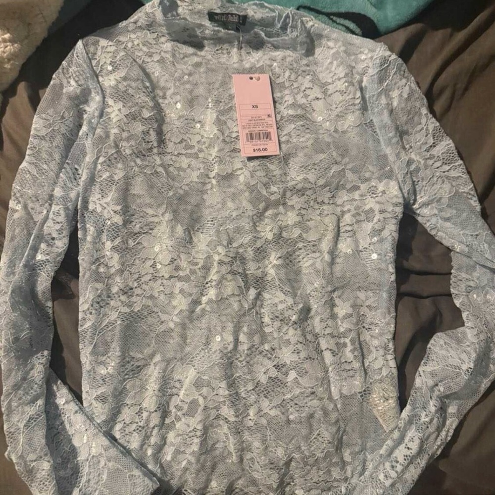 Wild Fable Light Blue Sheer Lace Blouse